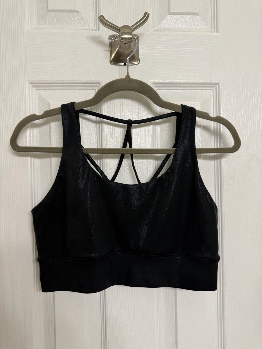 Crowned Athletics Shimmery Black Strappy Sports Bra Size Large